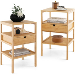 Costway Single Drawer 2 Shelf Natural Bamboo Nightstand - Cream - Wilko - thumbnail 3