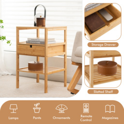 Costway Single Drawer 2 Shelf Natural Bamboo Nightstand - Cream - Wilko - thumbnail 7