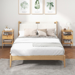Costway Single Drawer 2 Shelf Natural Bamboo Nightstand - Cream - Wilko - thumbnail 6