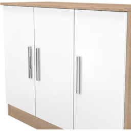 Crowndale Contrast 3 Door White Matt and Bardolino Oak Sideboard Ready Assembled - Size: 79 x 110 x 39cm - White Matt & Bardolino Oak - Wilko - thumbnail 5