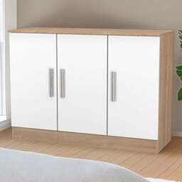 Crowndale Contrast 3 Door White Matt and Bardolino Oak Sideboard Ready Assembled - Size: 79 x 110 x 39cm - White Matt & Bardolino Oak - Wilko - thumbnail 1