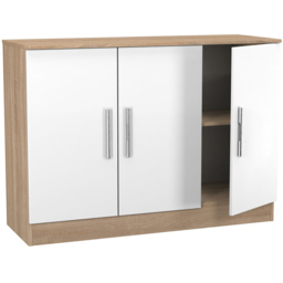 Crowndale Contrast 3 Door White Matt and Bardolino Oak Sideboard Ready Assembled - Size: 79 x 110 x 39cm - White Matt & Bardolino Oak - Wilko - thumbnail 7