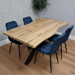 Portland 4 Seater Velvet Tufted Wooden Tabletop Dining Set Blue - Wilko - thumbnail 5