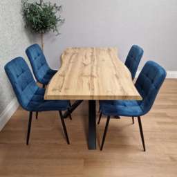 Portland 4 Seater Velvet Tufted Wooden Tabletop Dining Set Blue - Wilko - thumbnail 6