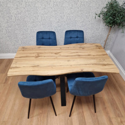 Portland 4 Seater Velvet Tufted Wooden Tabletop Dining Set Blue - Wilko - thumbnail 4