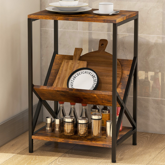 Costway 2 Shelf Rustic Brown V Shaped Side Table - Size: 68 x 38 x 15cm - Wilko - image 1