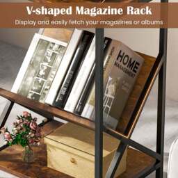 Costway 2 Shelf Rustic Brown V Shaped Side Table - Size: 68 x 38 x 15cm - Wilko - thumbnail 6
