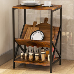 Costway 2 Shelf Rustic Brown V Shaped Side Table - Size: 68 x 38 x 15cm - Wilko - thumbnail 1