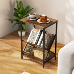 Costway 2 Shelf Rustic Brown V Shaped Side Table - Size: 68 x 38 x 15cm - Wilko - thumbnail 4