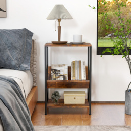 Costway 2 Shelf Rustic Brown V Shaped Side Table - Size: 68 x 38 x 15cm - Wilko - thumbnail 5