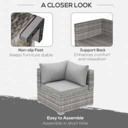 Outsunny Single Seater Grey Rattan Corner Sofa Chair - Size: 1Seater - Wilko - thumbnail 7