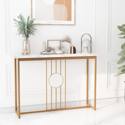 Costway White and Gold Faux Marble Console Table - Size: 130 x 38 x 12cm - Wilko - thumbnail 5