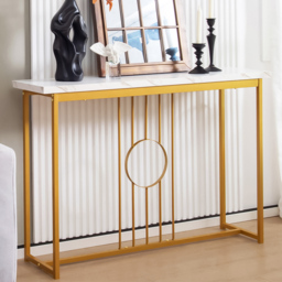 Costway White and Gold Faux Marble Console Table - Size: 130 x 38 x 12cm - Wilko