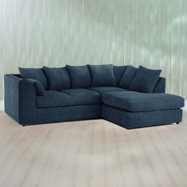 Luxor 3 Seater Navy Blue Jumbo Cord Right Hand Facing Corner Sofa - Wilko - image 1