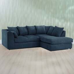 Luxor 3 Seater Navy Blue Jumbo Cord Right Hand Facing Corner Sofa - Wilko - thumbnail 1