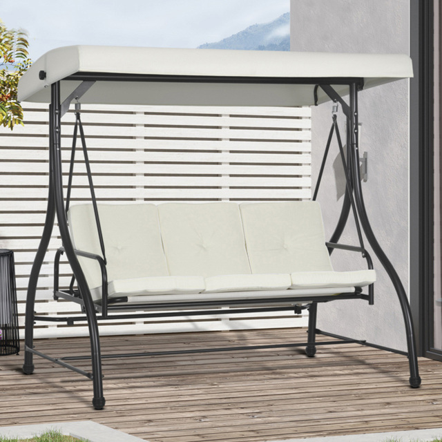 Outsunny 3 Seater Cream White Garden Swing Chair with Adjustable Canopy - Wilko - image 1