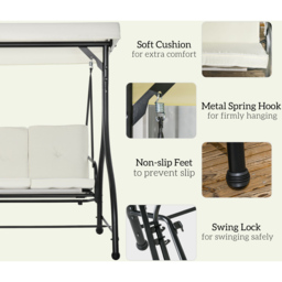 Outsunny 3 Seater Cream White Garden Swing Chair with Adjustable Canopy - Wilko - thumbnail 7