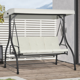 Outsunny 3 Seater Cream White Garden Swing Chair with Adjustable Canopy - Wilko - thumbnail 1