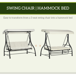 Outsunny 3 Seater Cream White Garden Swing Chair with Adjustable Canopy - Wilko - thumbnail 6