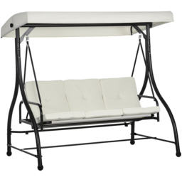 Outsunny 3 Seater Cream White Garden Swing Chair with Adjustable Canopy - Wilko - thumbnail 3