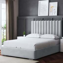 DS Living Evangeline Double Silver Upholstered Bed Frame with Headboard - Wilko - thumbnail 1