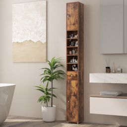 Costway Single Drawer 2 Door 5 Shelf Rustic Brown Tall Freestanding Bathroom Cabinet - Size: 20 x 20 x 180cm - Wilko - thumbnail 1
