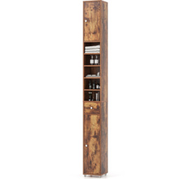 Costway Single Drawer 2 Door 5 Shelf Rustic Brown Tall Freestanding Bathroom Cabinet - Size: 20 x 20 x 180cm - Wilko - thumbnail 3