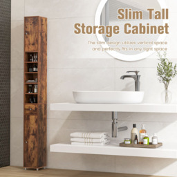 Costway Single Drawer 2 Door 5 Shelf Rustic Brown Tall Freestanding Bathroom Cabinet - Size: 20 x 20 x 180cm - Wilko - thumbnail 7
