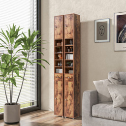Costway Single Drawer 2 Door 5 Shelf Rustic Brown Tall Freestanding Bathroom Cabinet - Size: 20 x 20 x 180cm - Wilko - thumbnail 4