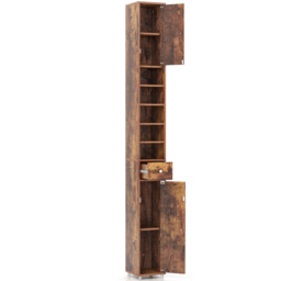 Costway Single Drawer 2 Door 5 Shelf Rustic Brown Tall Freestanding Bathroom Cabinet - Size: 20 x 20 x 180cm - Wilko - thumbnail 5