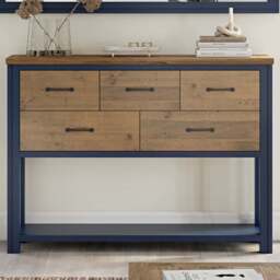 Baumhaus Splash of Blue 5 Drawer Single Shelf Wooden Blue Console Table - Wilko