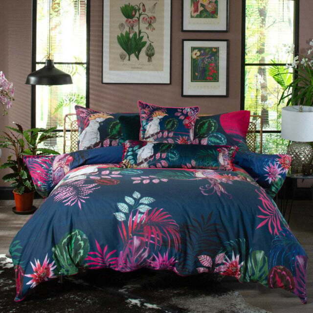Kirsty Norris The Parrot and The Cockatoo Super King Size Duvet Set - Blue - Wilko - image 1