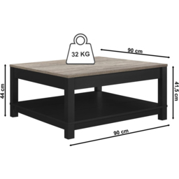 Dorel Carver Black Single Shelf Coffee Table - Size: 44 x 90 x 90cm - Wilko - thumbnail 7