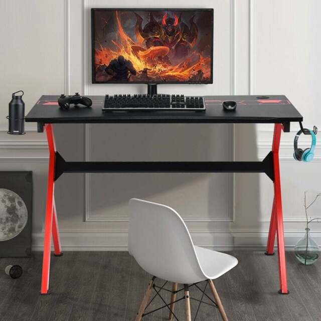 Costway Black and Red Gaming Computer Desk with Headphones Holder - Size: 126 x 74 x 14cm - Multi - Wilko - image 1