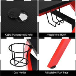 Costway Black and Red Gaming Computer Desk with Headphones Holder - Size: 126 x 74 x 14cm - Multi - Wilko - thumbnail 6