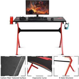 Costway Black and Red Gaming Computer Desk with Headphones Holder - Size: 126 x 74 x 14cm - Multi - Wilko - thumbnail 5