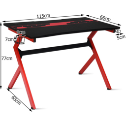 Costway Black and Red Gaming Computer Desk with Headphones Holder - Size: 126 x 74 x 14cm - Multi - Wilko - thumbnail 7