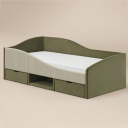 Flair Aubrey Olive Green and Beige Velvet and Cord Low Sleeper Bed with Storage - Size: 62 x 99 x 201cm - Wilko - thumbnail 3