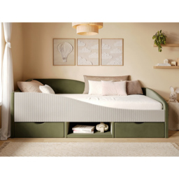 Flair Aubrey Olive Green and Beige Velvet and Cord Low Sleeper Bed with Storage - Size: 62 x 99 x 201cm - Wilko - thumbnail 7