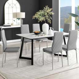 Furniturebox Copeland Valera Marble Effect 6 Seater Dining Set White Grey and Chrome - Wilko - thumbnail 1