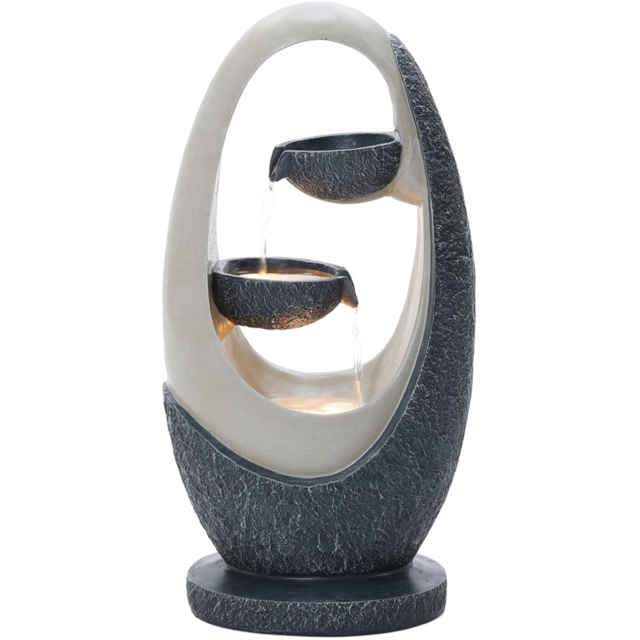 Charles Bentley Loire 2 Tier Grey and White Cascading Oval Water Feature with LEDs - Size: 59.5 x 23.5 x 30cm - Wilko - image 1
