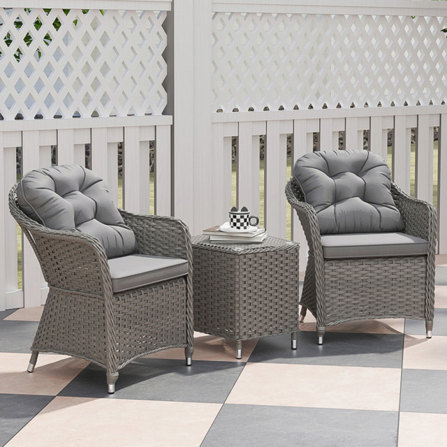 Outsunny 2 Seater Grey Rattan Bistro Set with Soft Cushions - Wilko - image 1