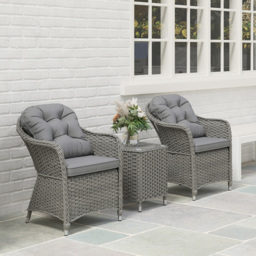 Outsunny 2 Seater Grey Rattan Bistro Set with Soft Cushions - Wilko - thumbnail 5