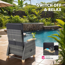 tectake Pescara Grey Adjustable Reclining Garden Armchair - Size: 104 x 68.5 x 128cm - Wilko - thumbnail 4