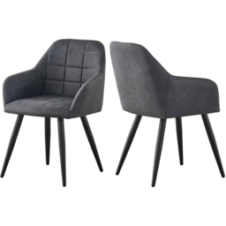 Adrian Set of 2 Dark Grey Suede Faux Leather Dining Chairs - MCC - Wilko - thumbnail 3
