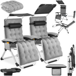 tectake Cirrus Light Grey Set of 2 Folding Plush Padding Sun Lounger with Sun Shade - Size: 168 x 84 x 103cm - Wilko - thumbnail 3
