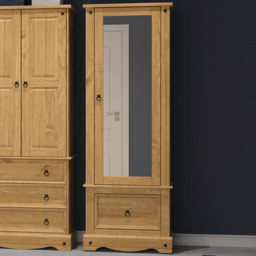 Core Products Corona Single Door Single Drawer Antique Pine Mirrored Wardrobe - Size: Single Door, Single Drawer - Brown - Wilko