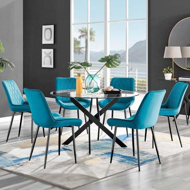 Furniturebox Arona Cesano 6 Seater Round Dining Set Blue and Black - Wilko - image 1