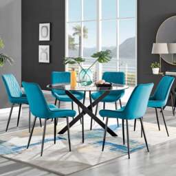 Furniturebox Arona Cesano 6 Seater Round Dining Set Blue and Black - Wilko - thumbnail 1