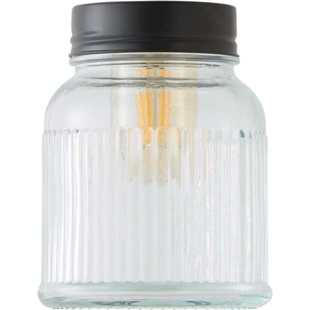 ValueLights Black Ribbed Pattern Glass Jar Pendant Shade - Size: 12 x 15.5 x 12cm - Wilko - image 1